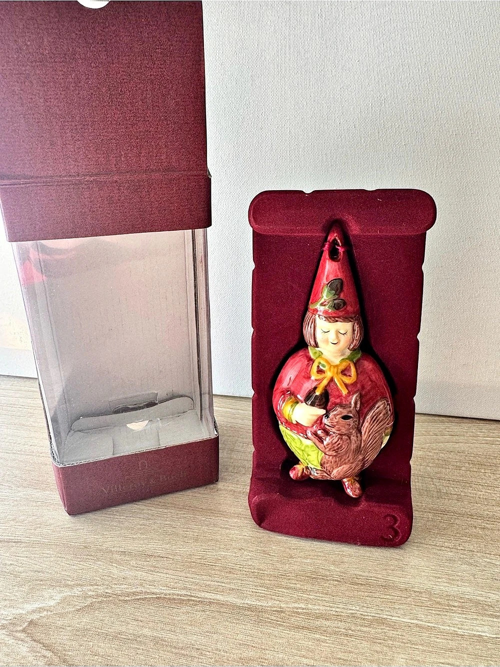 Vintage Villeroy & Boch Lady Gnome Squirrel Christmas Ornament Boxed
